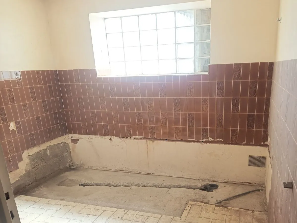 Avant : Salle de bain : de la dépose complète à la douche et au miroir LED